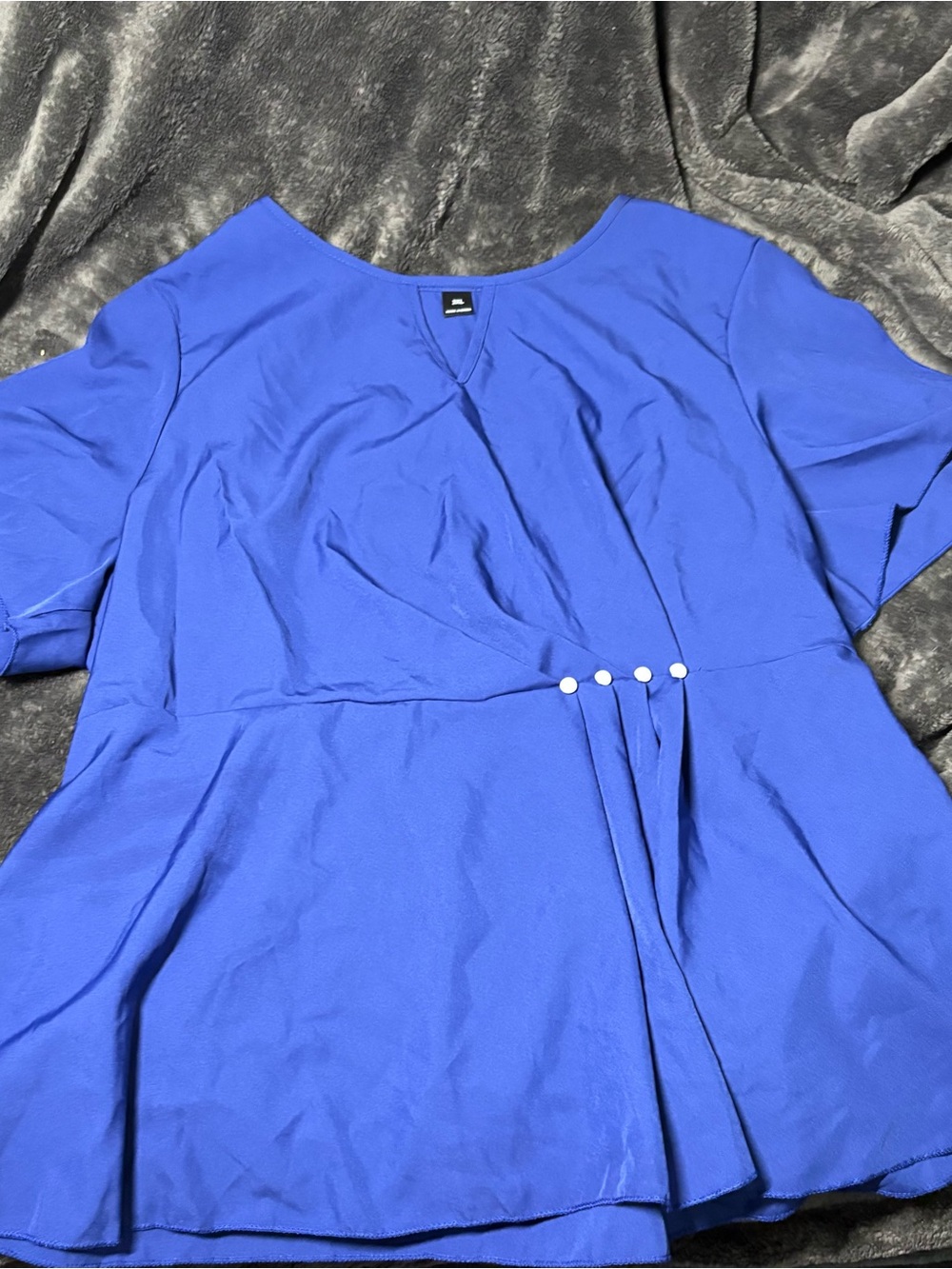 Blue Women's Peplum Blousesp with Decorative Buttons
